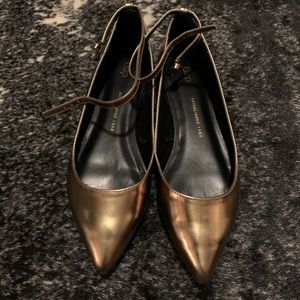 Bronze Gap Ballet Flats with Ankle Strap